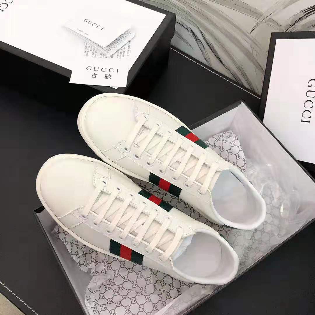 Gucci Unisex Ace Leather Sneaker White Leather with Green Crocodile ...