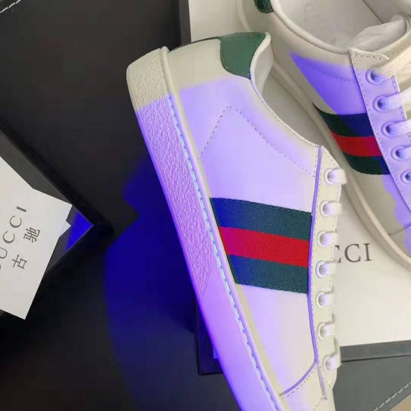 Gucci Unisex Ace Leather Sneaker White Leather with Green Crocodile Detail (6)