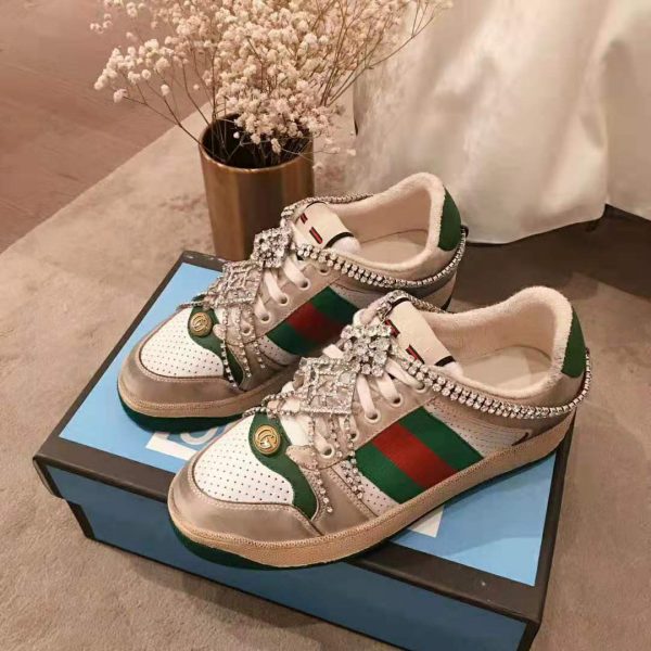 Gucci Women’s Screener Sneaker with Crystals 3.6cm Height-Green (8)