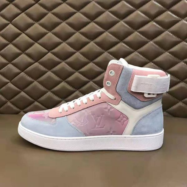 Louis Vuitton LV Unisex Rivoli Sneaker Boot Shoes Blue and Pink (6)