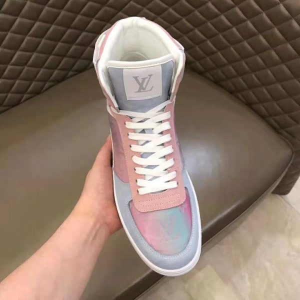 Louis Vuitton LV Unisex Rivoli Sneaker Boot Shoes Blue and Pink (8)