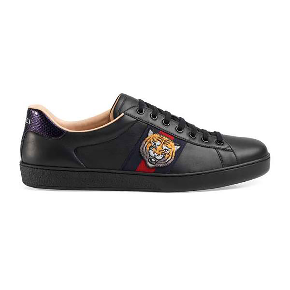 Gucci Men Ace Embroidered Sneaker Shoes with Tiger Web-Black - LULUX