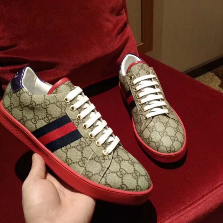 Gucci Men Ace GG Supreme Canvas Sneaker Shoes-Red - LULUX