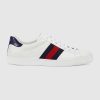 Gucci Men Ace Low-top Sneaker Shoes in Leather with Web-Navy