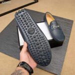 Gucci Men Leather Driver with Horsebit-Navy - Imagen 6