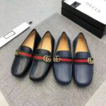 Gucci Men Leather Driver with Web-Navy - Bild 6