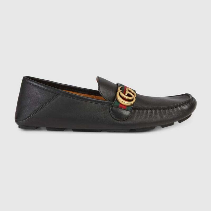 Gucci Homme Driver en cuir avec bande Web - Noir