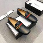 Gucci Men Leather Driver with Web-Black - immagine 2