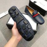 Gucci Men Leather Driver with Web-Navy - Bild 7