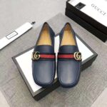 Gucci Men Leather Driver with Web-Navy - Bild 3