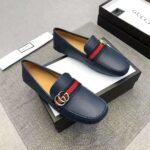 Gucci Men Leather Driver with Web-Navy - Bild 2