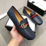Gucci Men Leather Driver with Web-Navy - Bild 9