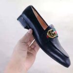 Gucci Men Leather Loafer with GG Web Shoes-Black - Imagen 10