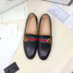 Gucci Men Leather Loafer with GG Web Shoes-Black - Imagen 13