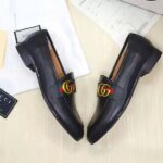 Gucci Men Leather Loafer with GG Web Shoes-Black - Imagen 5