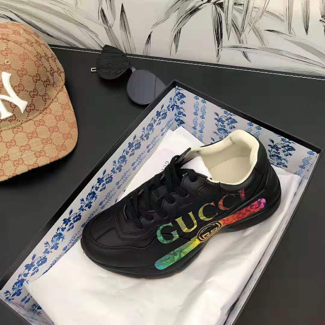 Gucci Men Rhyton Leather Sneaker with Gucci Logo in 5.1 cm Height-Black ...