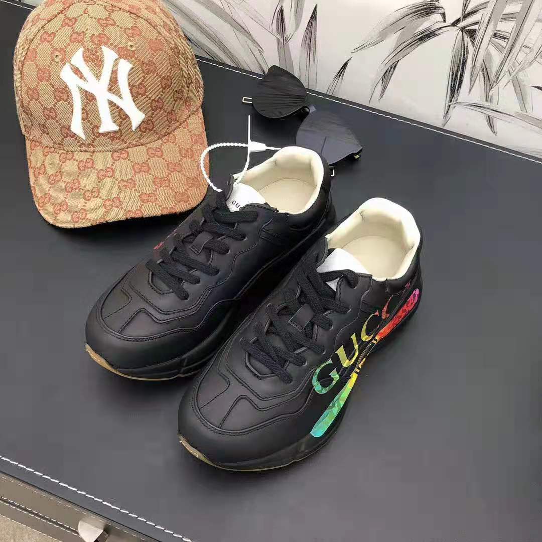 Gucci Men Rhyton Leather Sneaker with Gucci Logo in 5.1 cm Height-Black ...