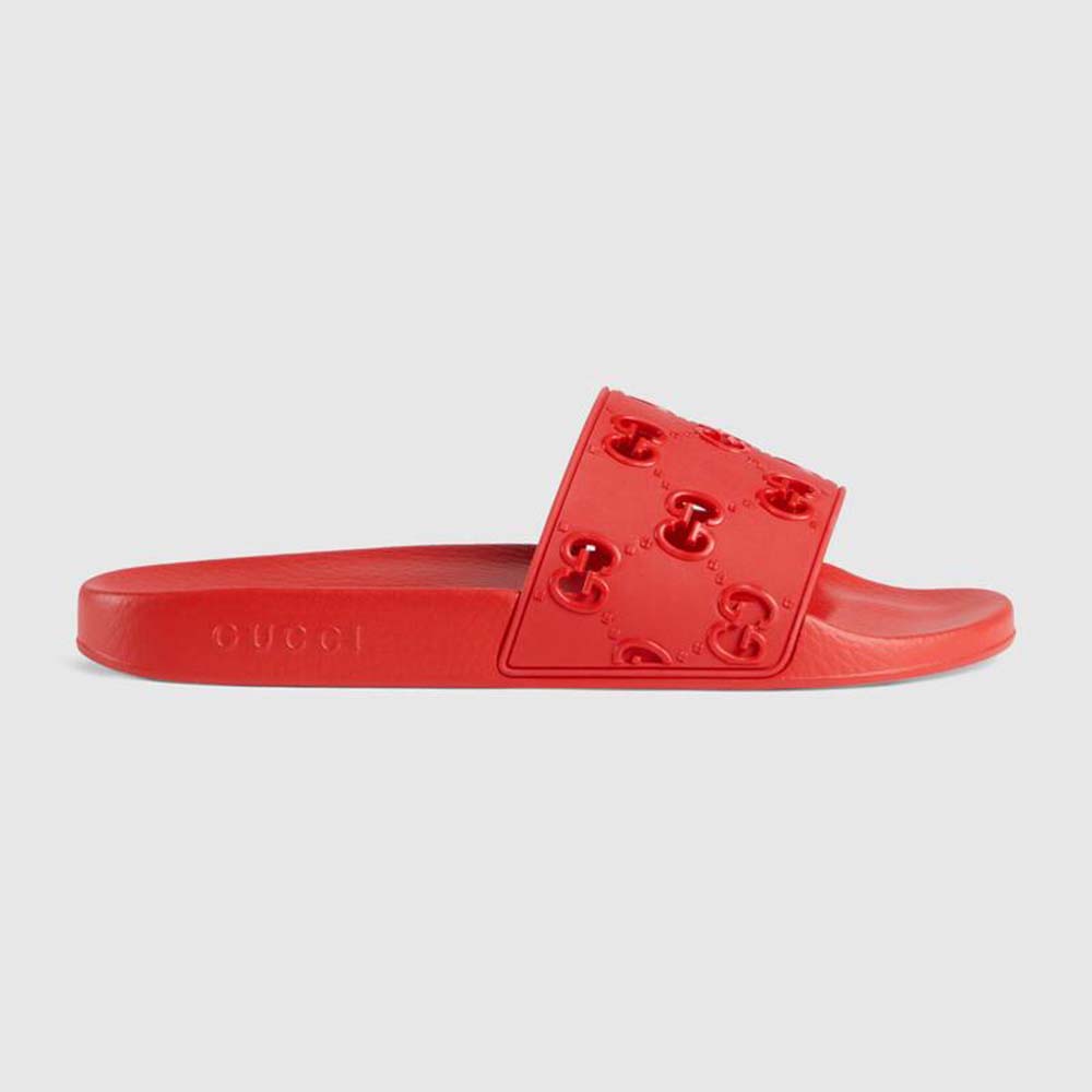 Gucci Women Rubber GG Slide Sandal-Red - Brandsoff