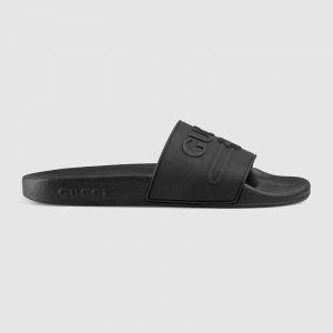 Gucci Unisex Gucci Logo Rubber Slide Sandal-Black