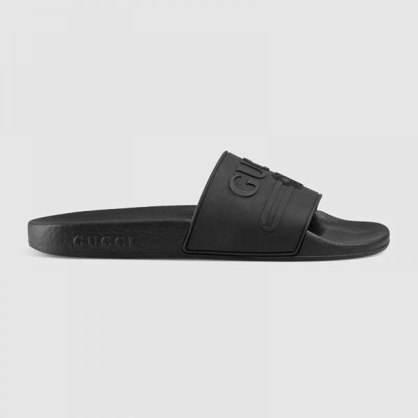 Gucci Unisex Gucci Logo Rubber Slide Sandal-Black