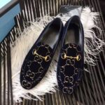 Gucci Unisex Jordaan GG Velvet Loafer-Navy - Image 2