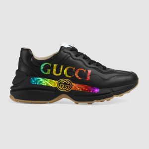 Gucci Unisex Rhyton Gucci Logo Leather Sneaker-Black