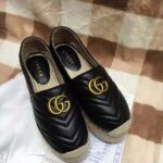 Gucci Women Chevron Leather Espadrille with Double G in 5.1 cm Height-Black - Image 4