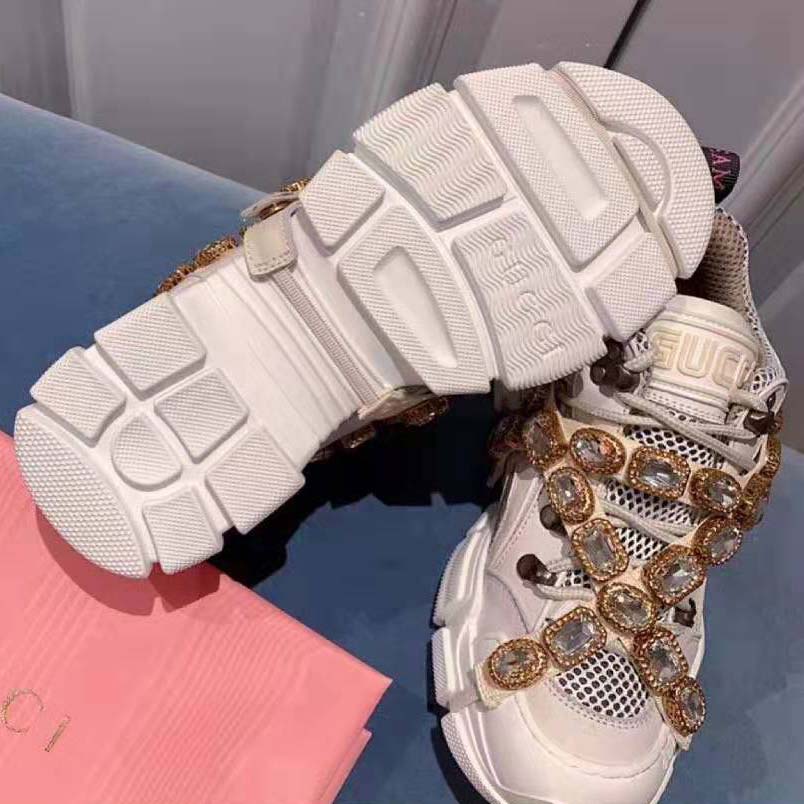 Gucci Women Flashtrek Sneaker with Removable Crystals 5.6cm Height-White
