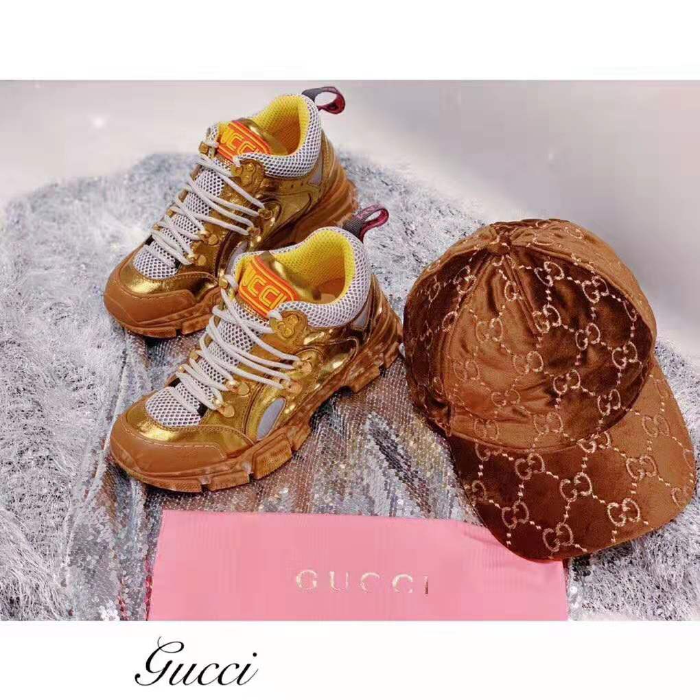Gucci Women Flashtrek Sneaker with Removable Crystals 5.6cm Height-Orange