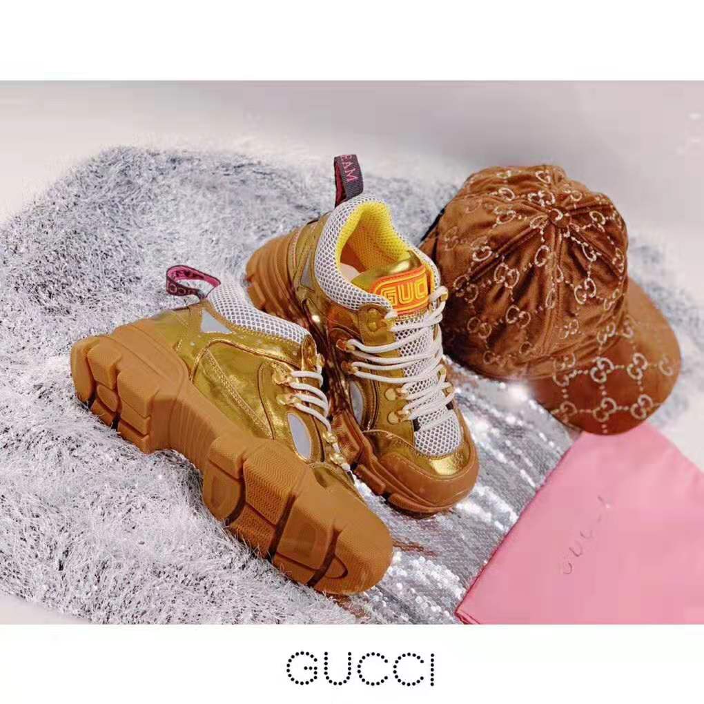 Gucci Women Flashtrek Sneaker with Removable Crystals 5.6cm Height-Orange