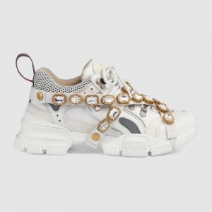 Gucci Women Flashtrek Sneaker with Removable Crystals 5.6cm Height-White
