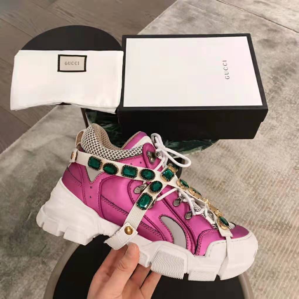 Gucci Women Flashtrek Sneaker with Removable Crystals 5.6cm Height-Pink ...