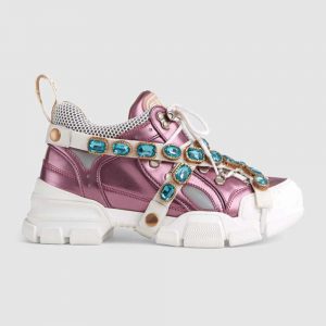 Gucci Women Flashtrek Sneaker with Removable Crystals 5.6cm Height-Pink