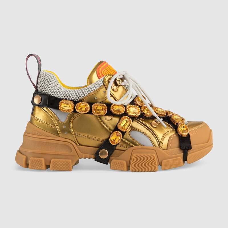 Gucci Women Flashtrek Sneaker with Removable Crystals 5.6cm Height-Gold ...