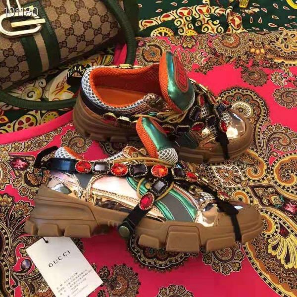 gucci leather removable crystals flashtrek sneakers women