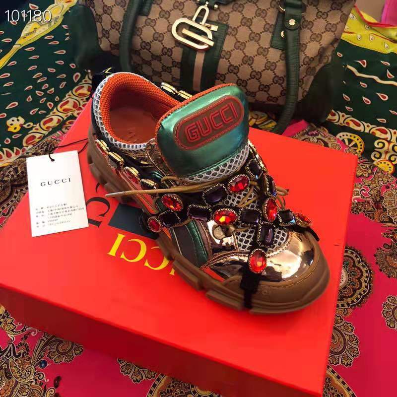 Gucci Women Flashtrek Sneaker with Removable Crystals 5.6cm Height-Brown