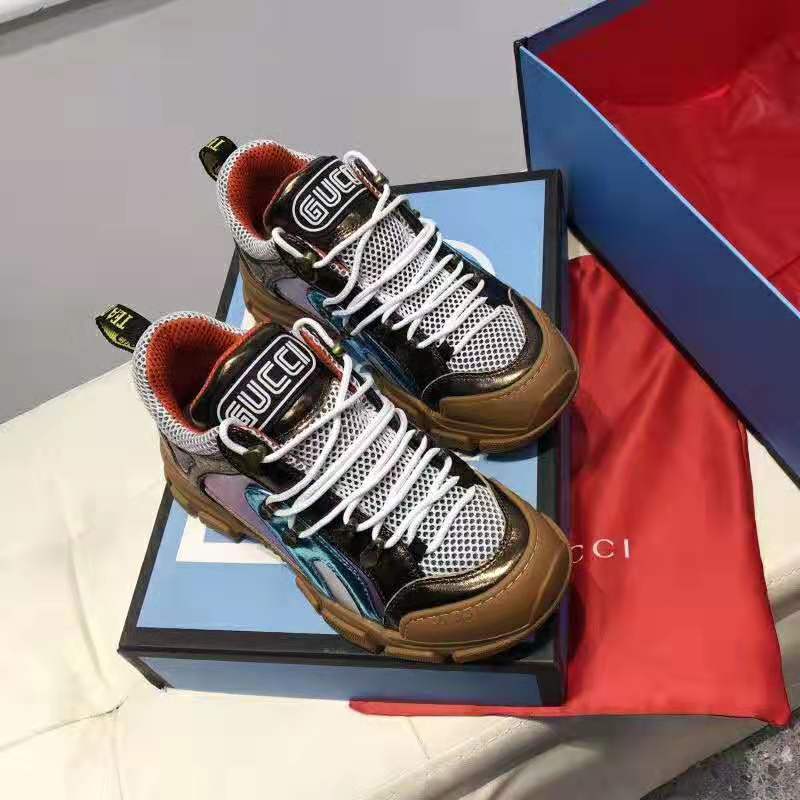 Gucci Women Flashtrek Sneaker with Removable Crystals 5.6cm Height-Brown