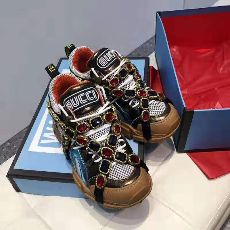 Gucci Women Flashtrek Sneaker with Removable Crystals 5.6cm Height-Brown