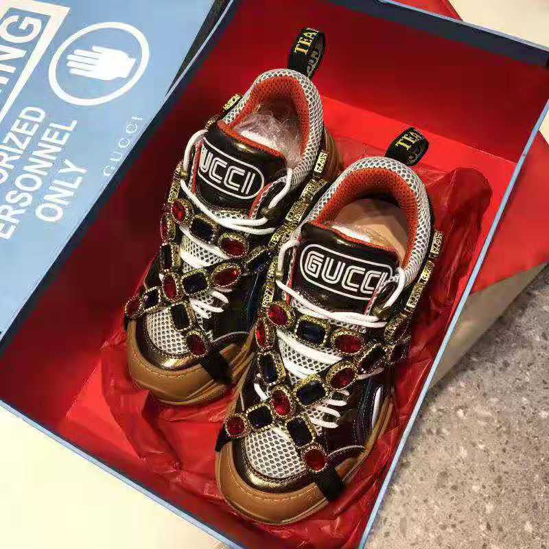 Gucci Women Flashtrek Sneaker with Removable Crystals 5.6cm Height-Brown
