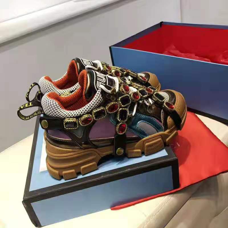 Gucci Women Flashtrek Sneaker with Removable Crystals 5.6cm Height-Brown