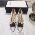 Gucci Women Leather Cherry Pump Shoes-White - Imagen 3
