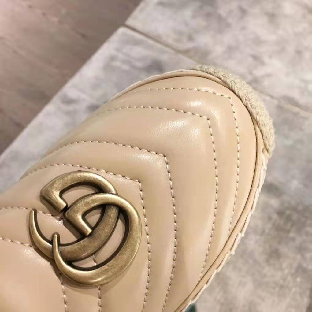 Gucci Women Leather Espadrille with Double G in Matelassé Chevron Leather-Sandy