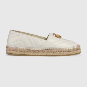 Gucci Women Leather Espadrille with Double G in Matelassé Chevron Leather-White