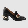 Gucci Women Leather Mid-Heel Loafer 3" Heel-Black