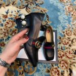 Gucci Women Leather Mid-Heel Loafer 3" Heel-Black - Image 6