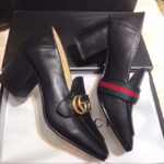 Gucci Women Leather Mid-Heel Loafer Shoes-Black - Imagen 3