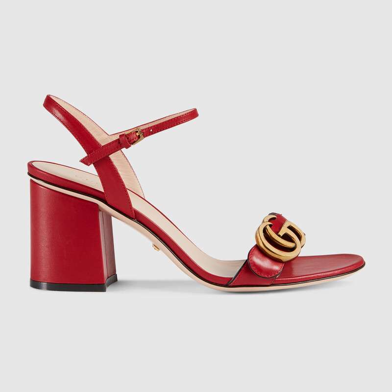 Gucci Women Leather Mid-Heel Sandal-Red - LULUX
