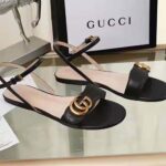 Gucci Women Leather Sandal with Double G-Black – Bild 3