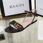 Gucci Women Leather Sandal with Double G-Black – Bild 2