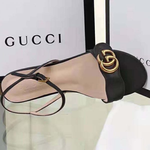 Gucci Women Leather Sandal with Double G-Black - LULUX